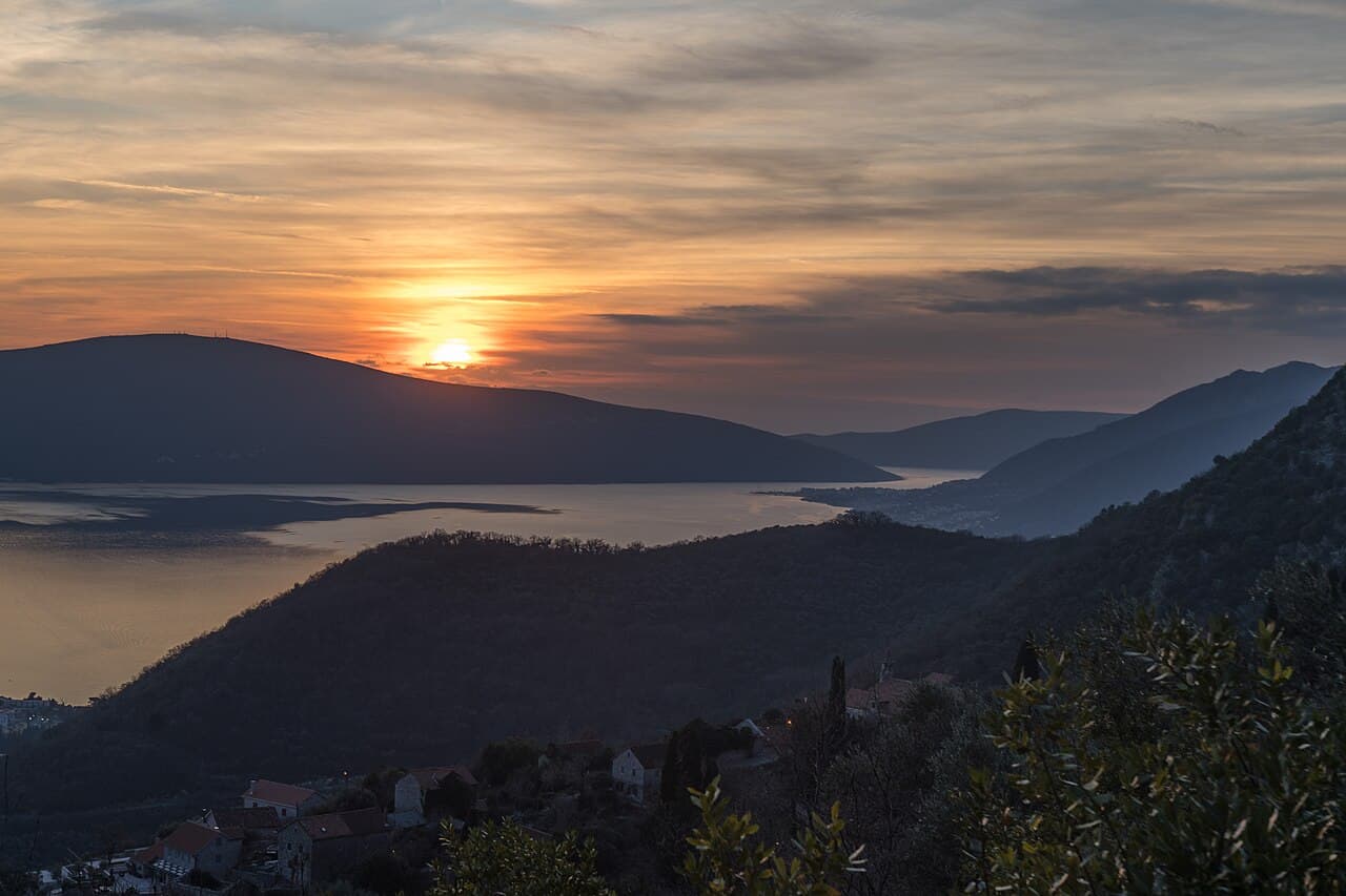 Boka Kotorska Bay at sunset